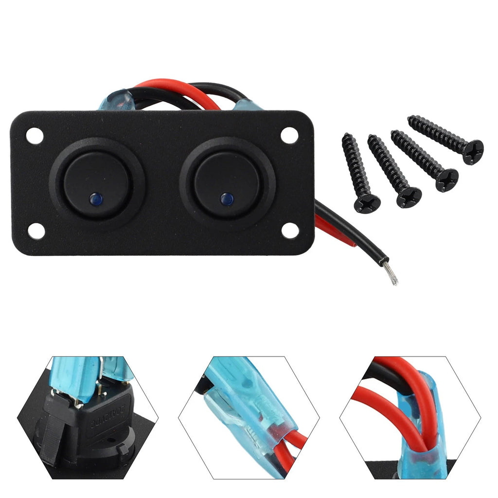2X Toggle Rocker Switch Panel for Car Boat RV (Metal & Plastic)