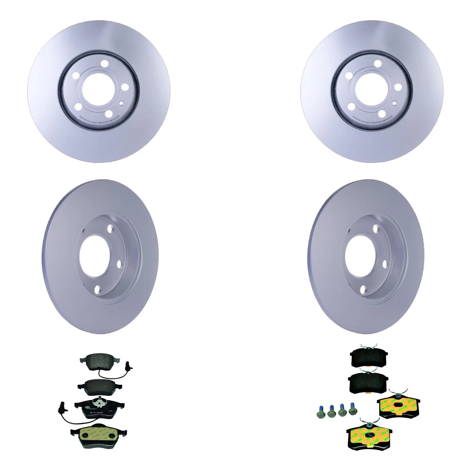 Hella Front Rear Rotors Low-Metallic Disc Brake Pad Kit for Audi A4 (1996–2001)