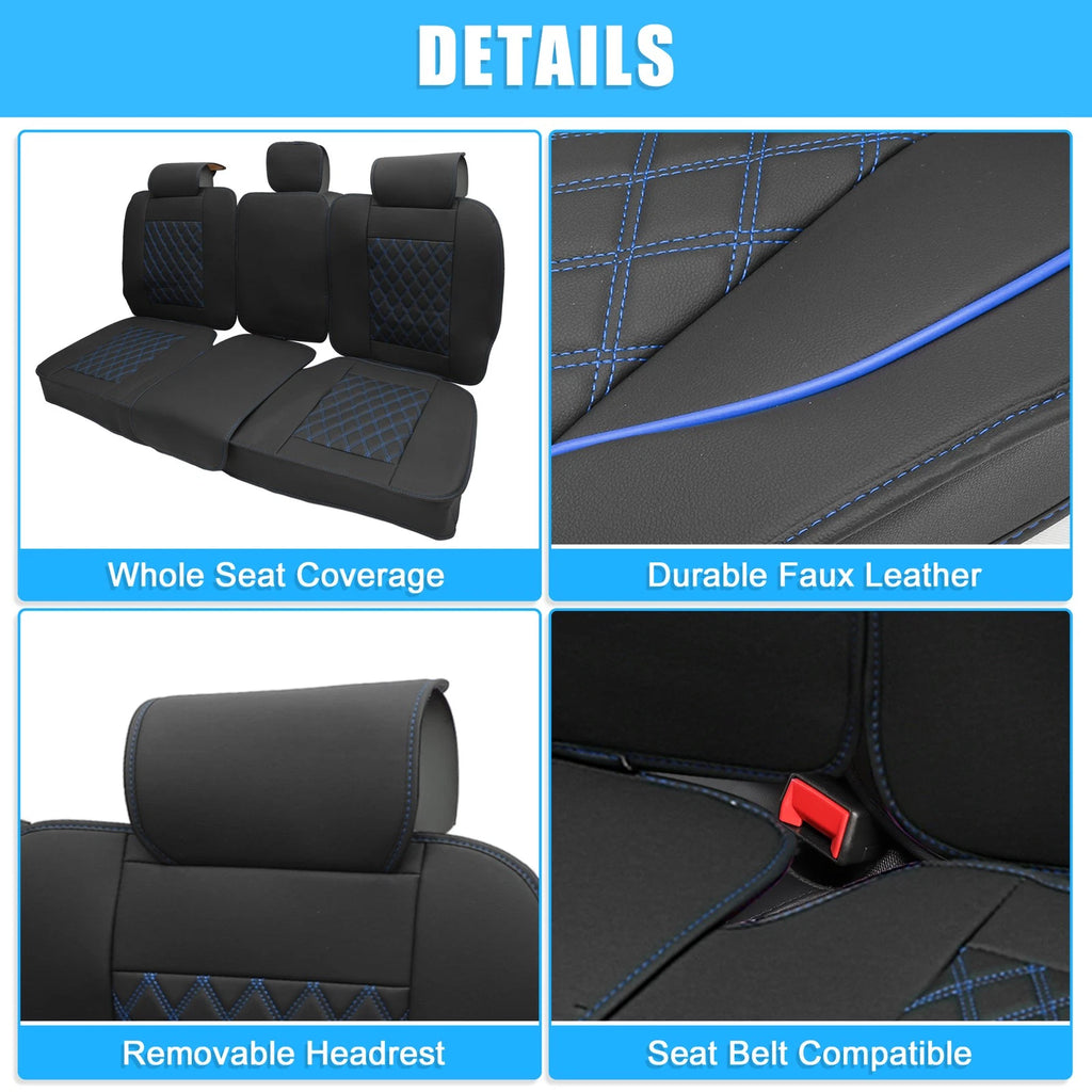 Set of 3 Rear Seat Covers for Dodge Ram  - Black Blue