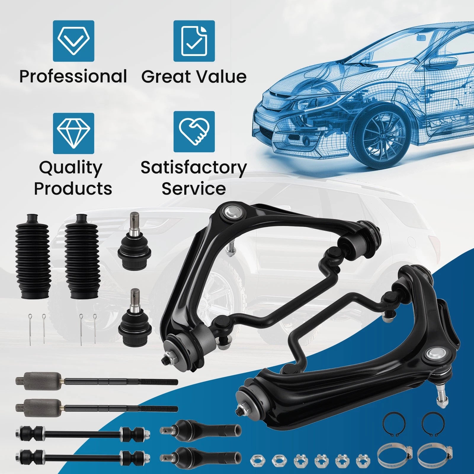 12pc Front Upper Control Arms Ball Joints for Ford Explorer Mountaineer (2002–2003)
