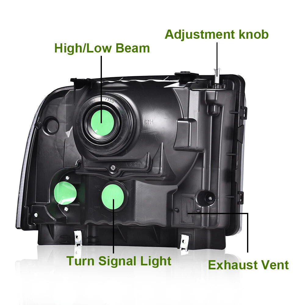 Smoke Conversion Headlights for Ford F250 F350 Super Duty Excursion (1999–2004)