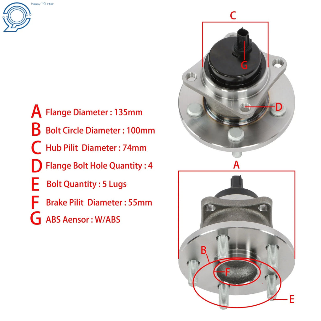 2X Rear Wheel Bearing & Hub Assembly for Toyota Corolla (2009–2018)