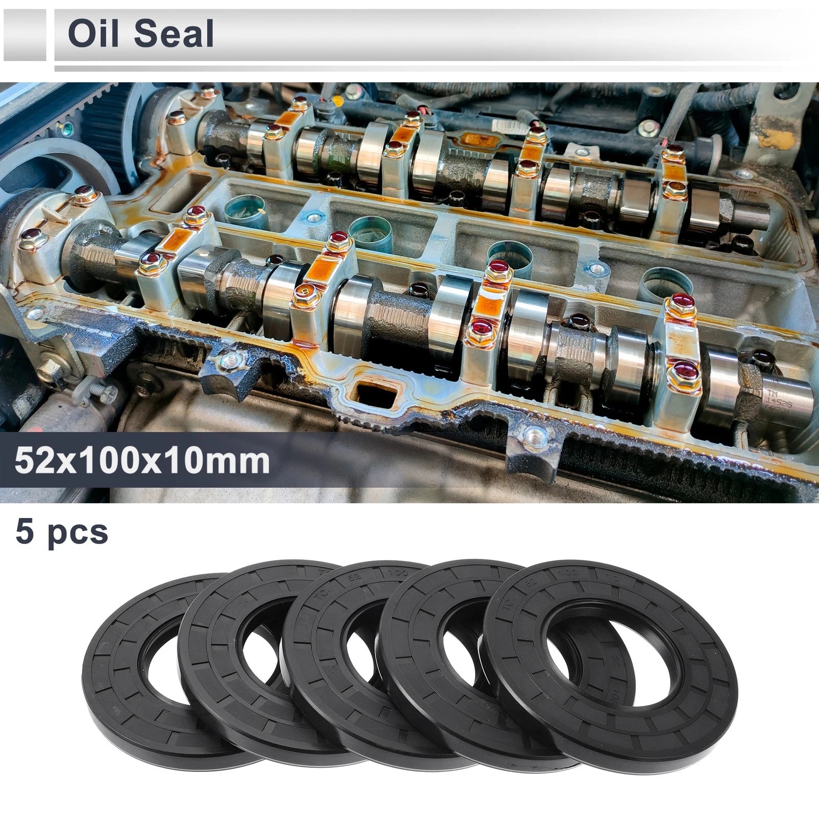 Set of 5 Oil Seal Rotary Shaft Seal Nitrile Rubber 52x100x10mm
