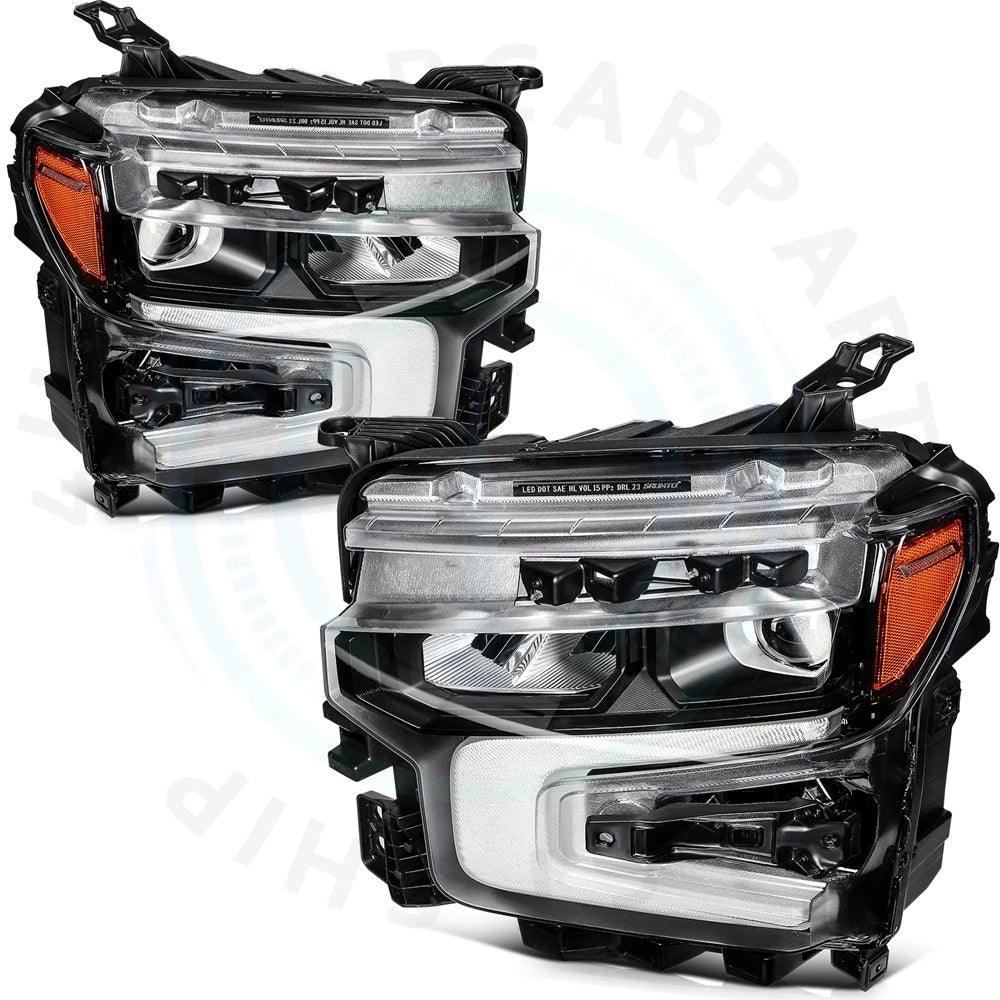 2X Black Headlight Assembly for Chevy Silverado 1500 (2022–2024)
