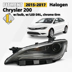 Halogen Headlight with LED DRL for Chrysler 200 (2015–2017) - Chrome, 8 Pins, Left