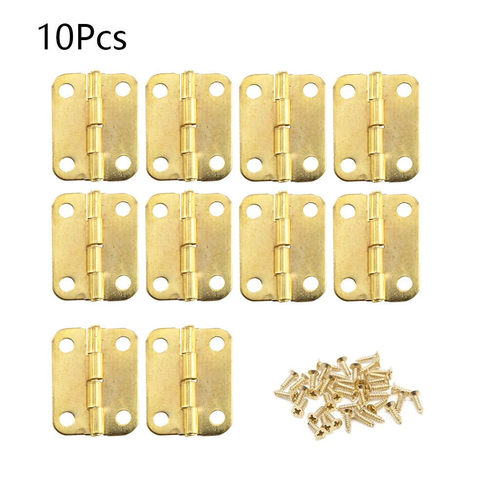 10pcs Antique Mini Hinges for Wooden Box Jewelry Chest Dollhouse (25x18mm) Gold