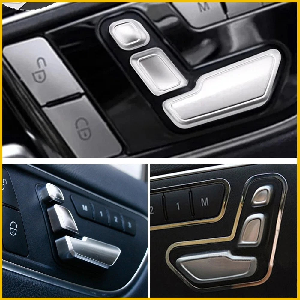Set of 2 Silver Door Seat Adjust Button Switch Covers for Mercedes-Benz W212 (2009–2016)