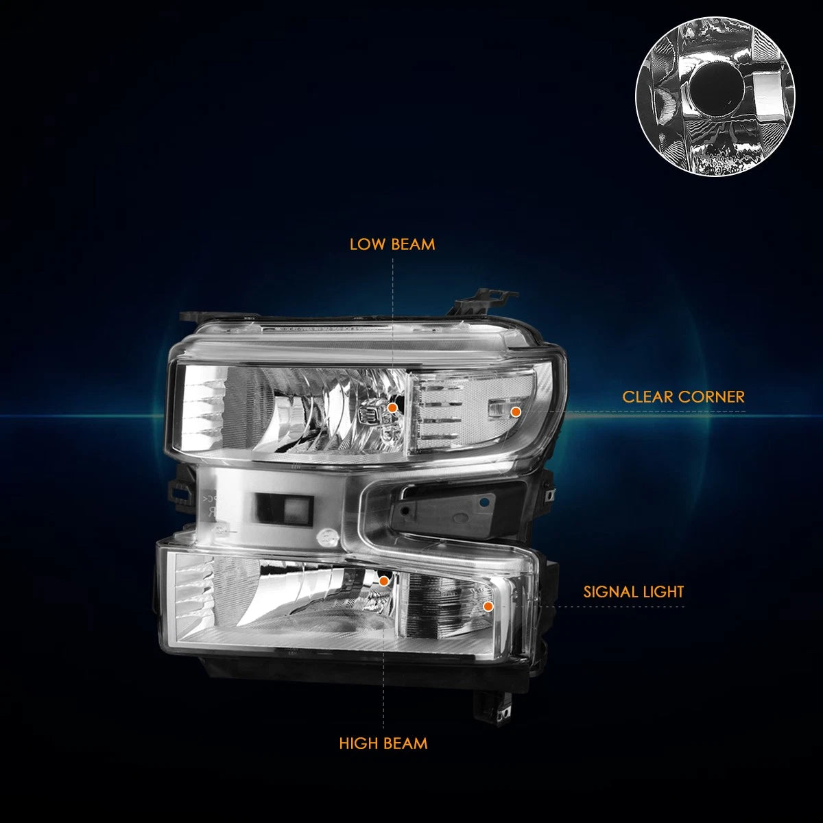 Clear Corner Headlight Lamp Chrome for Silverado 1500 WT/Custom Trail Boss (2019–2024)