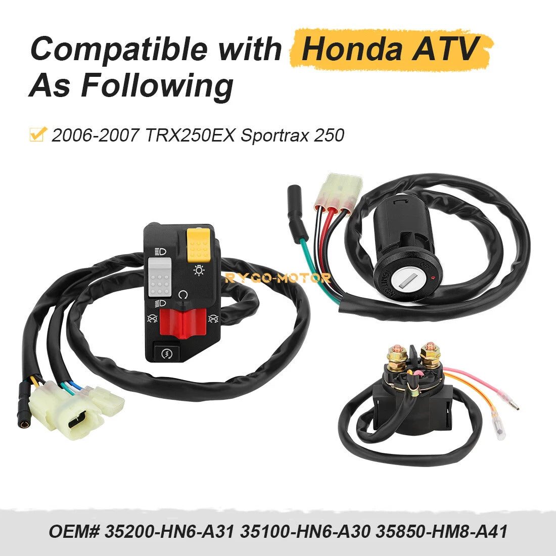 Left Handlebar Switch Key Starter Relay for Honda Sportrax 250 TRX250EX (2006–2007)