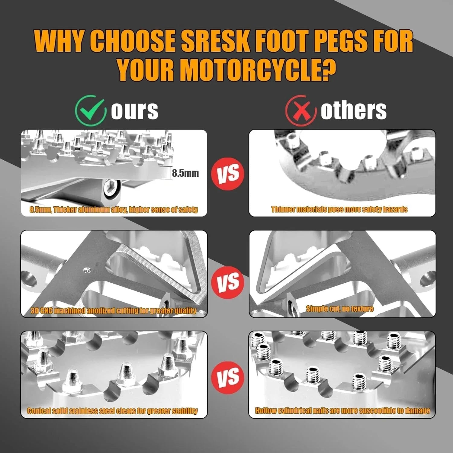 Chrome Foot Pegs MX Style for Harley Touring Sportster Softail Dyna