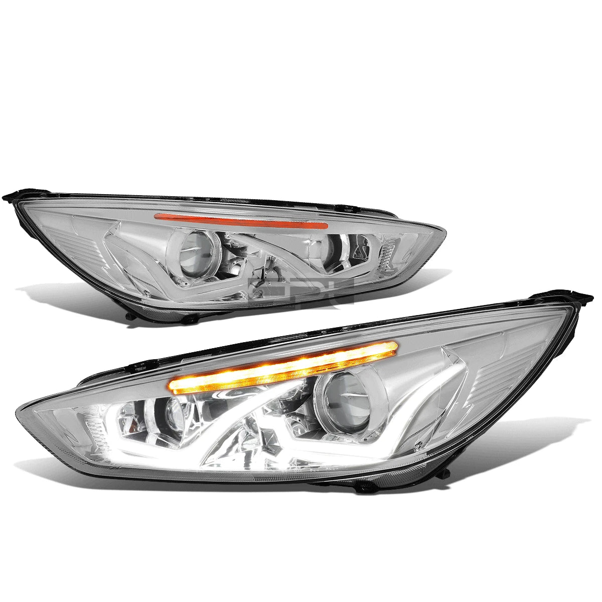 LED Dual Halo Projector Headlight for Ford Focus (2015–2018) Chrome Amber