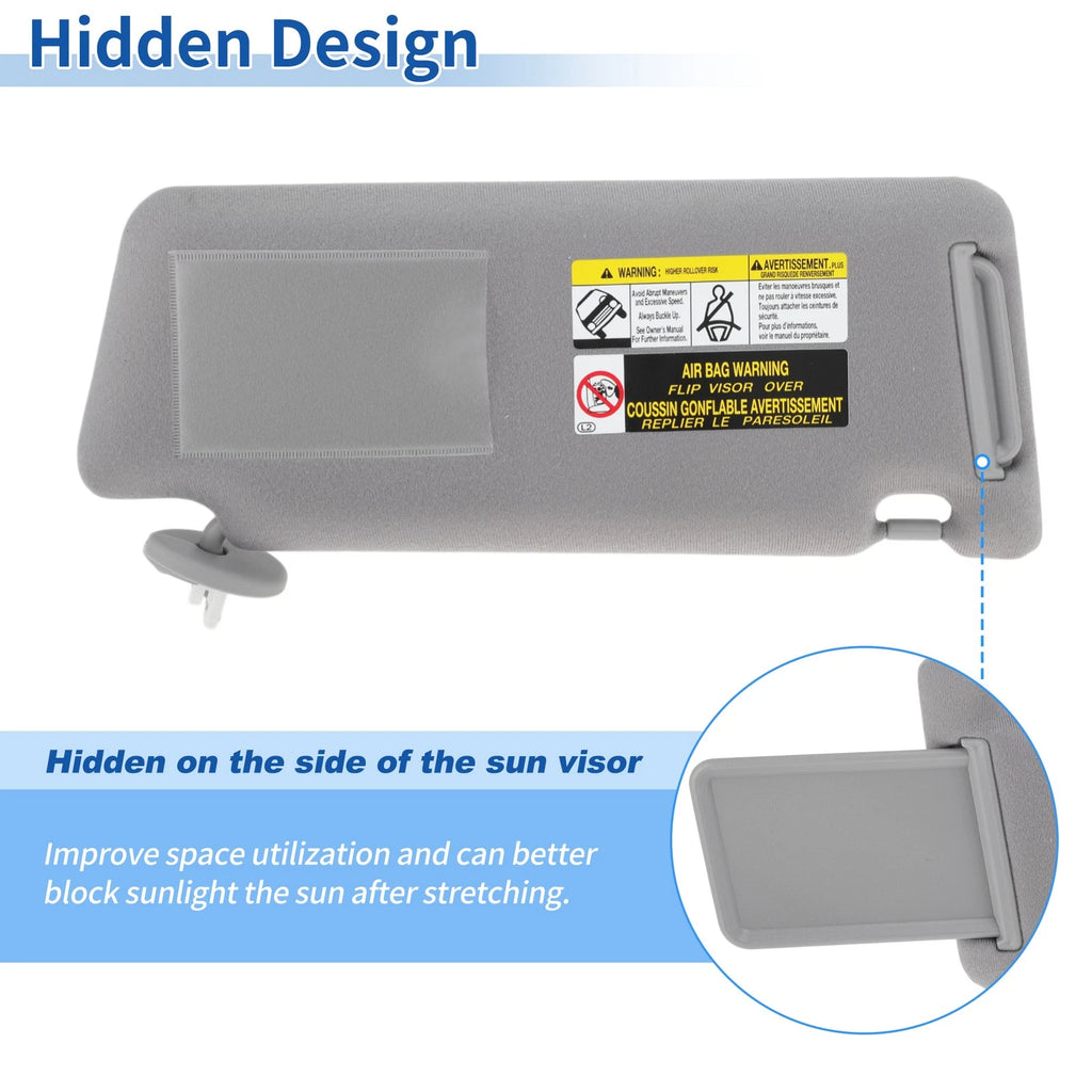 Left Sun Visor for Toyota Tacoma (2005–2015) Gray w/ Vanity Mirror & Light