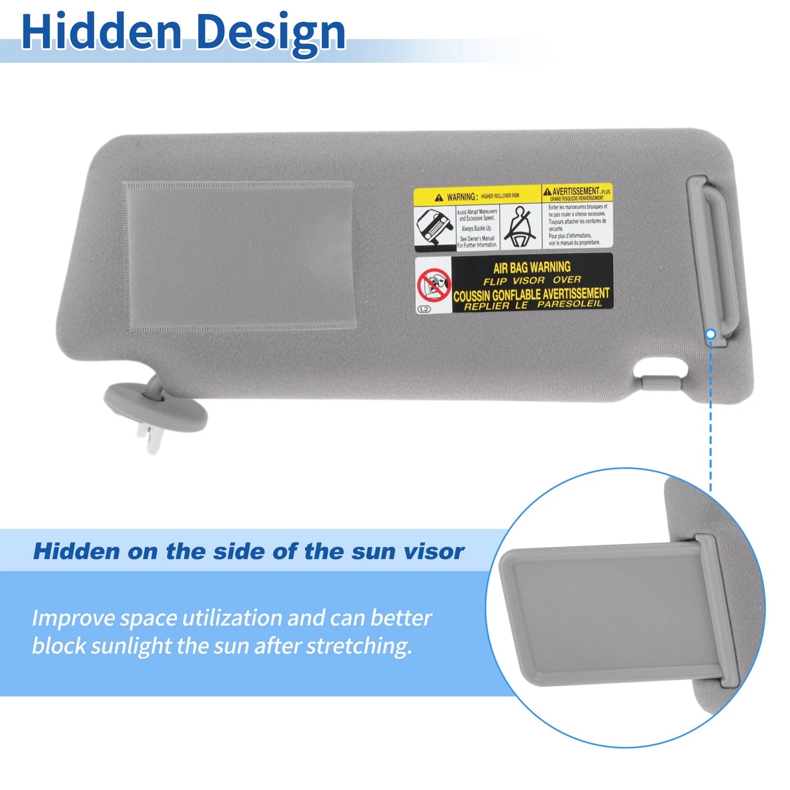 Left Sun Visor for Toyota Tacoma (2005–2015) Gray w/ Vanity Mirror & Light