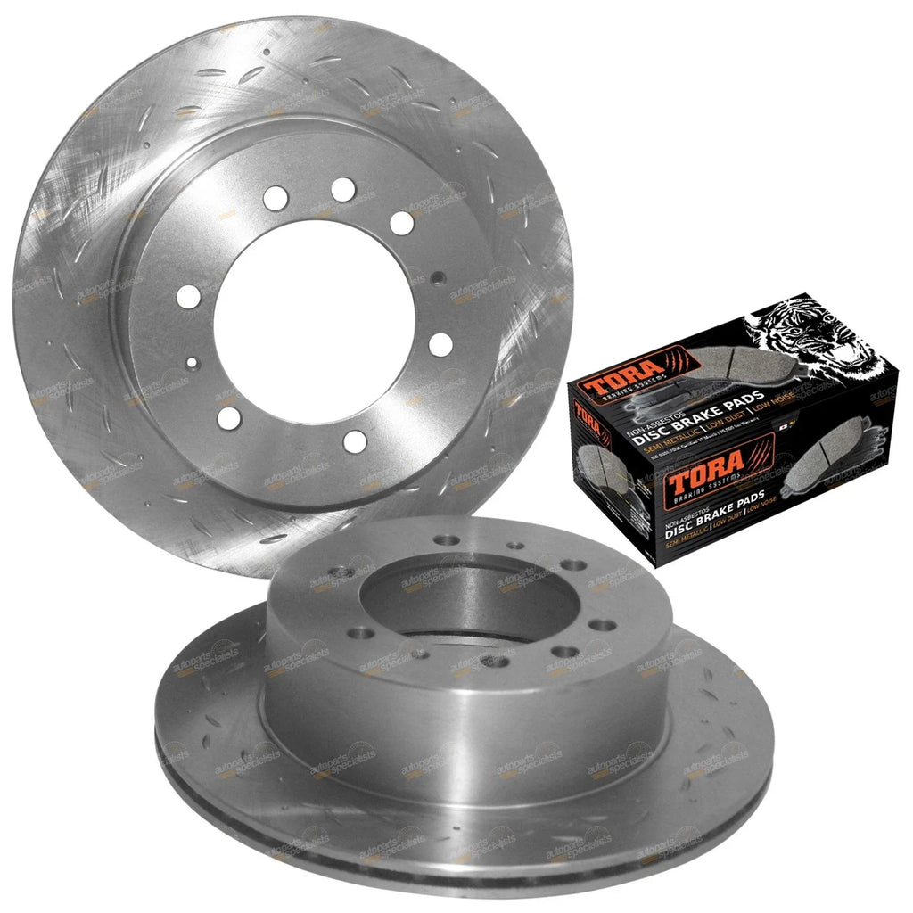 Rear Slotted & Drilled Disc Rotors + Brake Pads for Patrol Y60 (1988-1998)