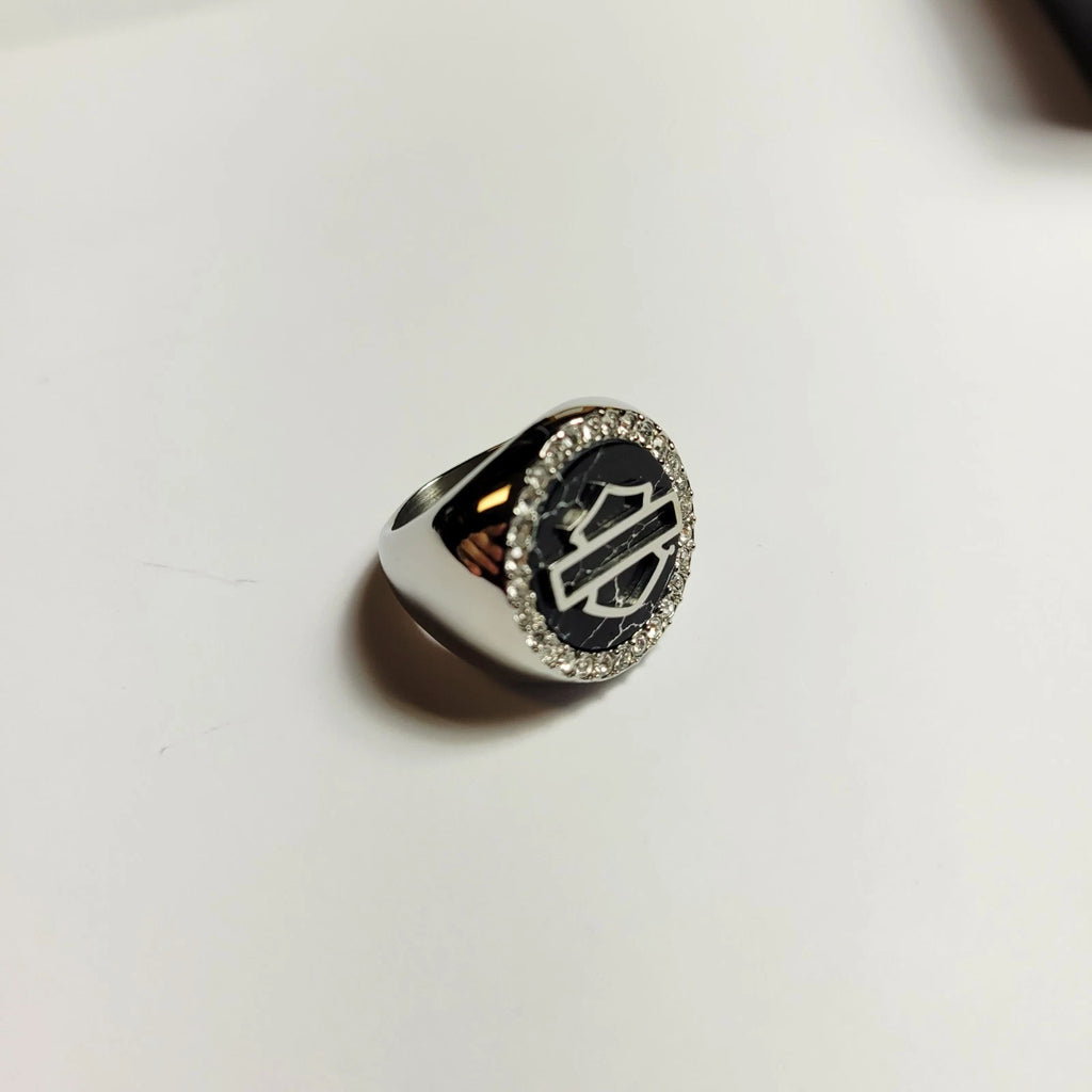Crystal Bar & Shield Signet Ring for Harley-Davidson (Size 6)