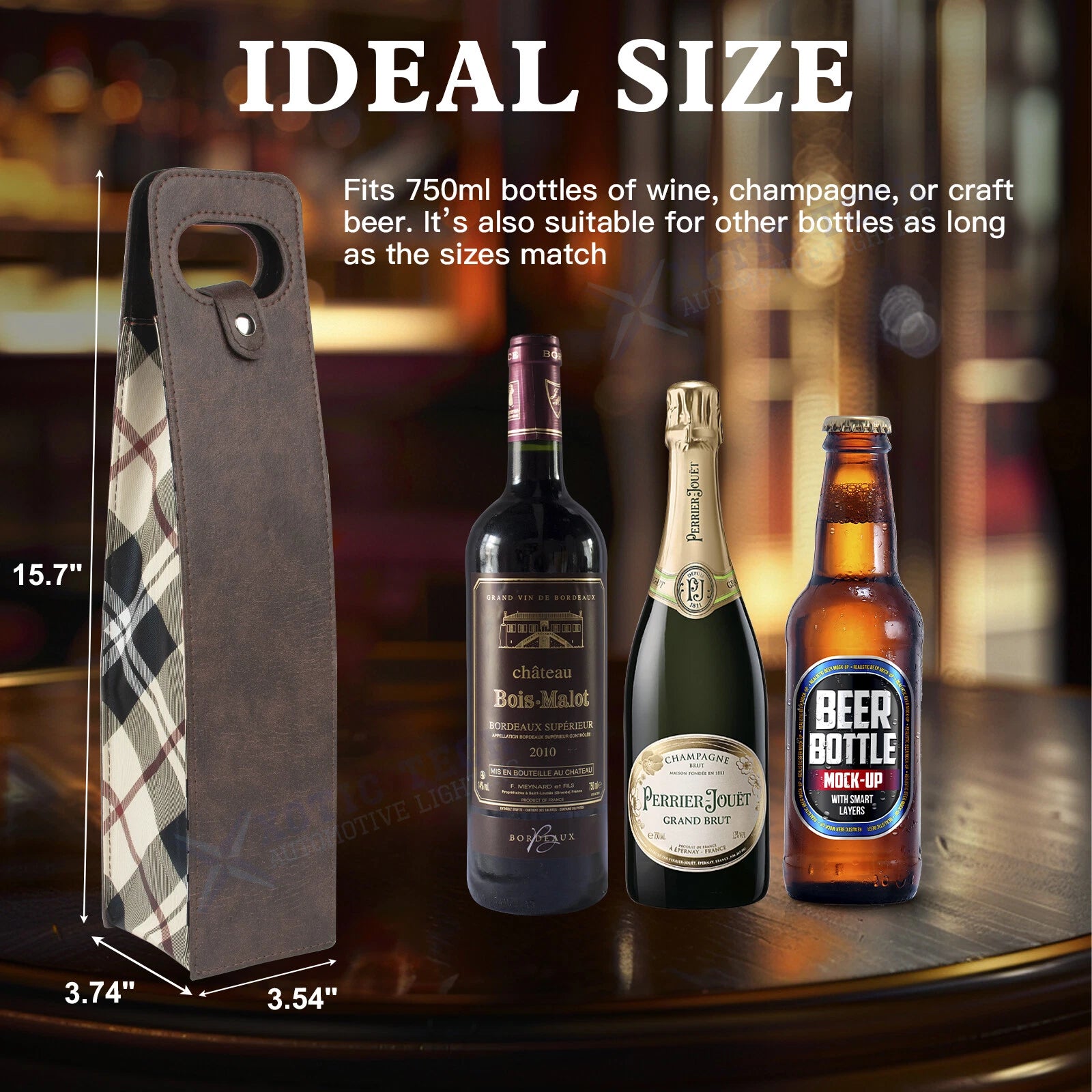 Brown Wine Bottle Tote Carrier Bag for Picnic for Universal (-)