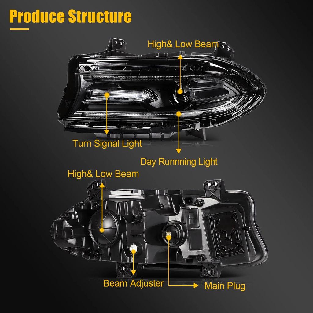 Left Side Headlight Assembly for Dodge Charger (2015–2023) Projector Black
