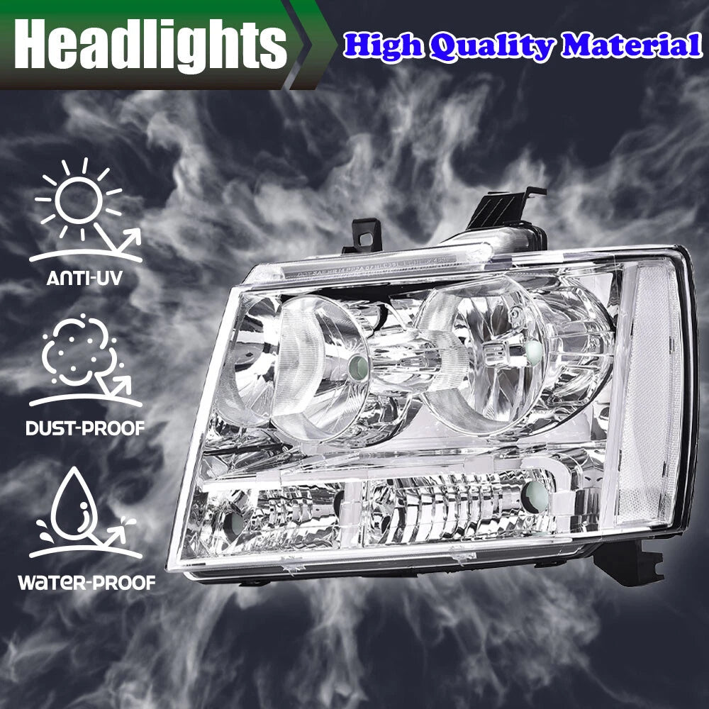 Clear Lens Chrome Headlights Assembly for Avalanche Tahoe Suburban (2007–2014)