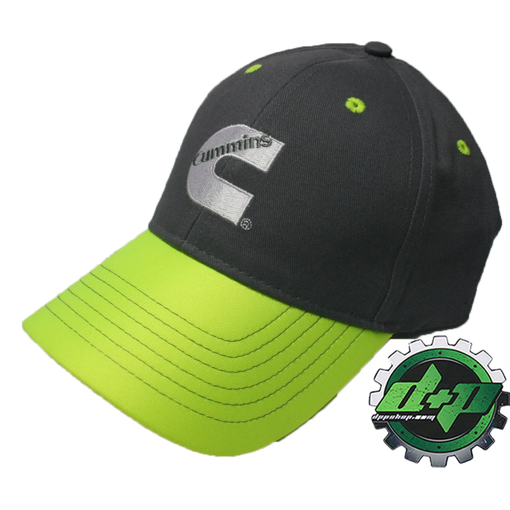 Cummins Gray Baseball Hat with Bright Safety Yellow Bill for Trucks