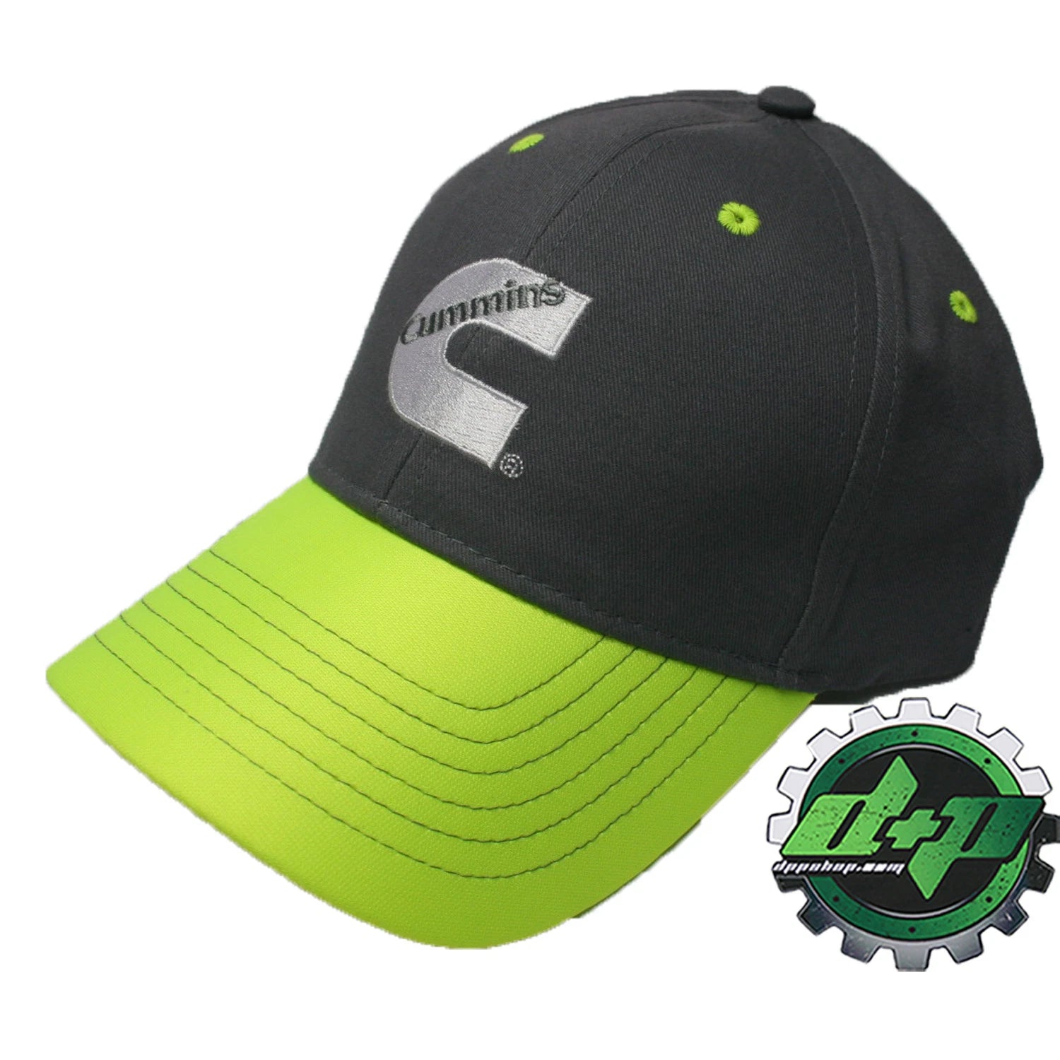 Cummins Gray Baseball Hat with Bright Safety Yellow Bill for Trucks