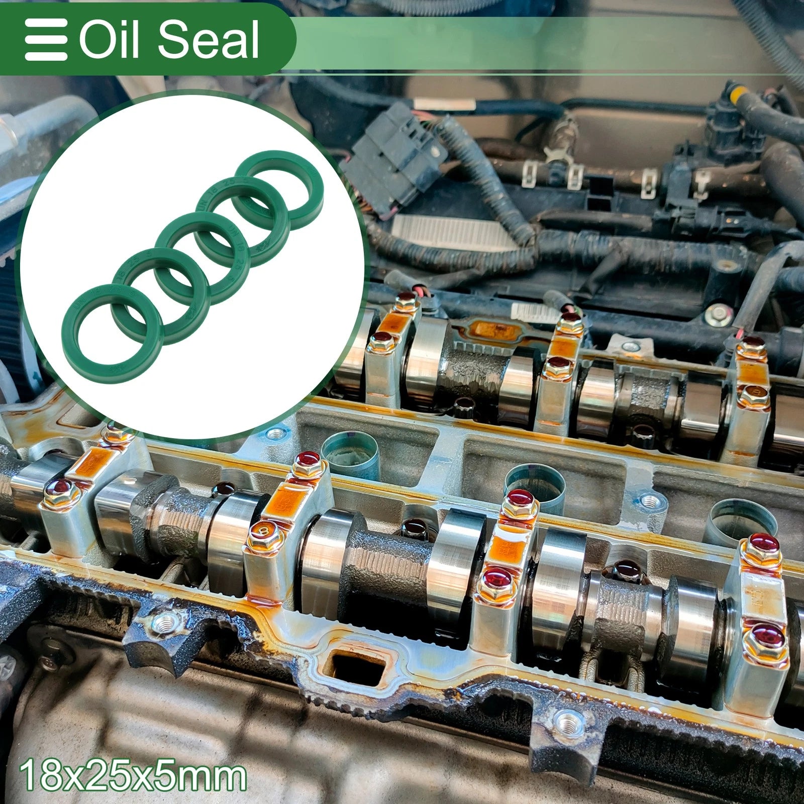 Set of 5 Oil Seal Rotary Shaft Seal 18x25x5mm High Pressure Green