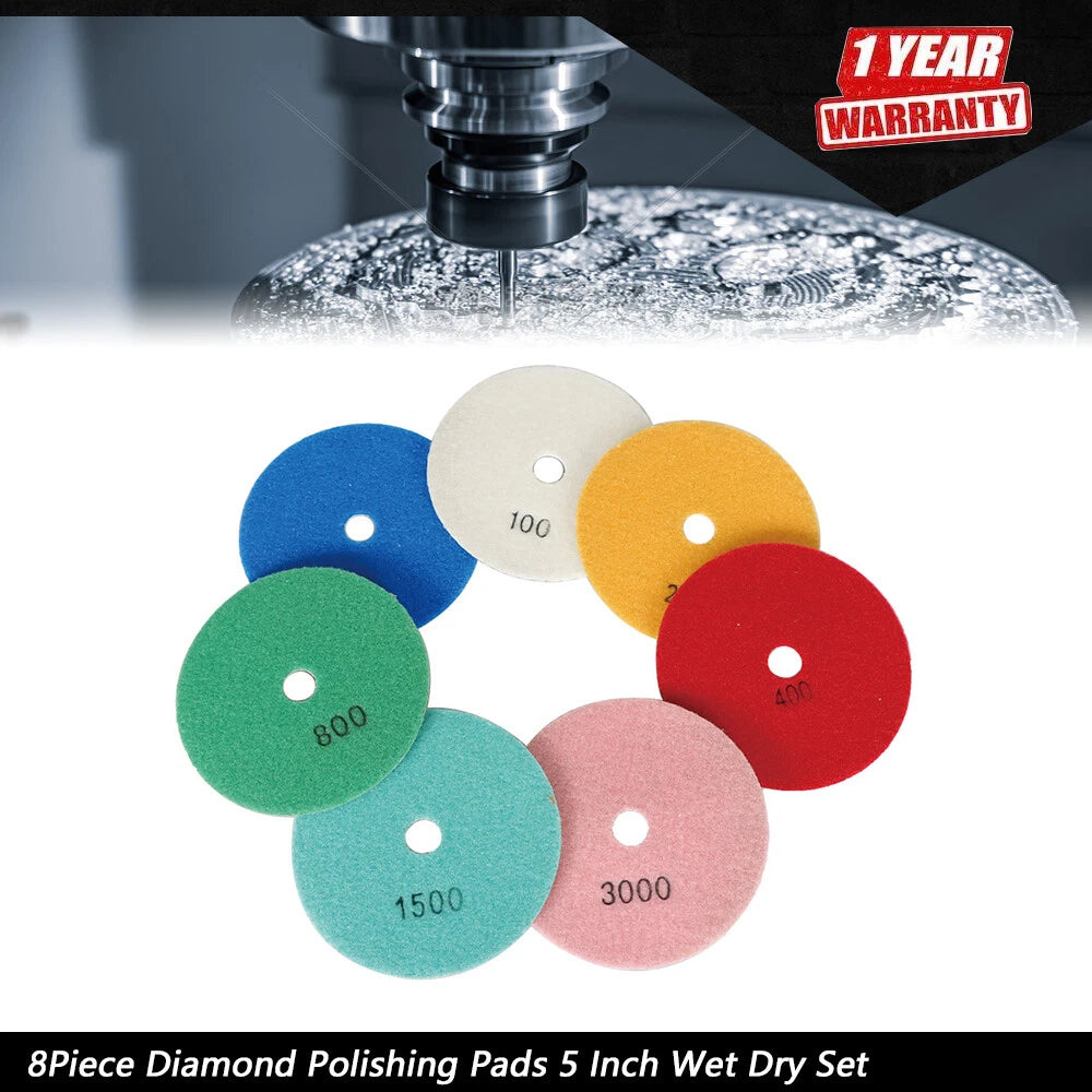 8 Pack Diamond Concrete Polishing Pads for Wet Dry Use (5")