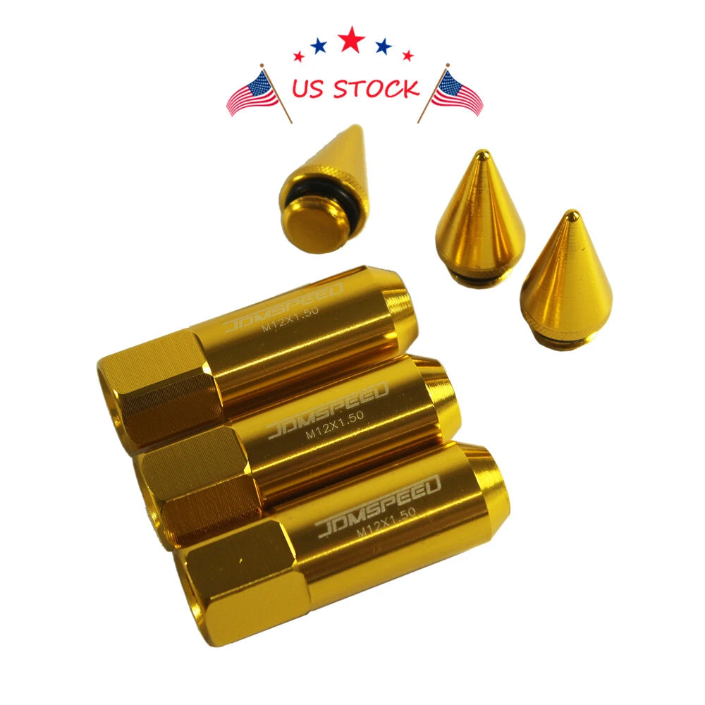 20PCS Gold Aluminum Spiked Extended Tuner Lug Nuts for Wheels M12X1.5