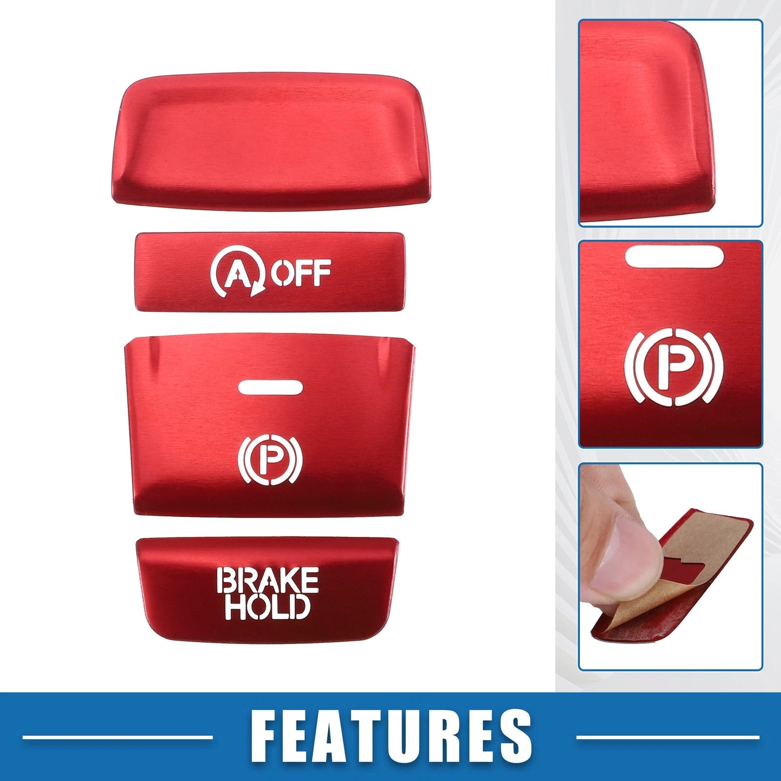 Set of 4 Gear Shift Panel Handbrake Button Covers for Honda Accord (2018–2022) Red
