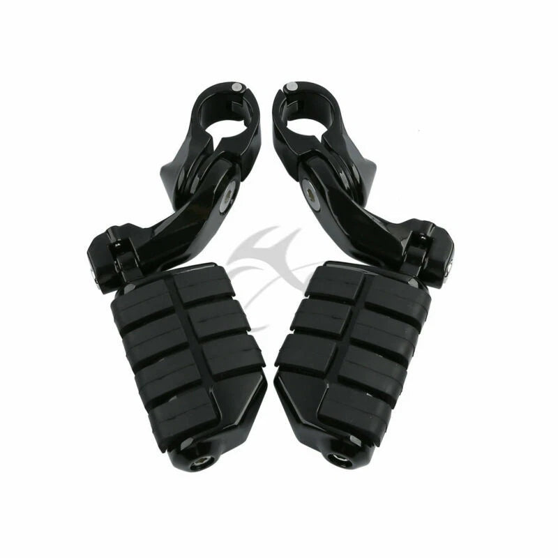 1 1/4" Chrome/Black Short Angled Highway Bar Footpegs for Harley