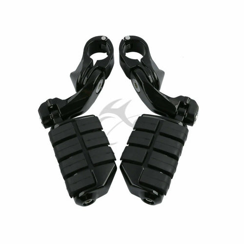 1 1/4" Chrome/Black Short Angled Highway Bar Footpegs for Harley