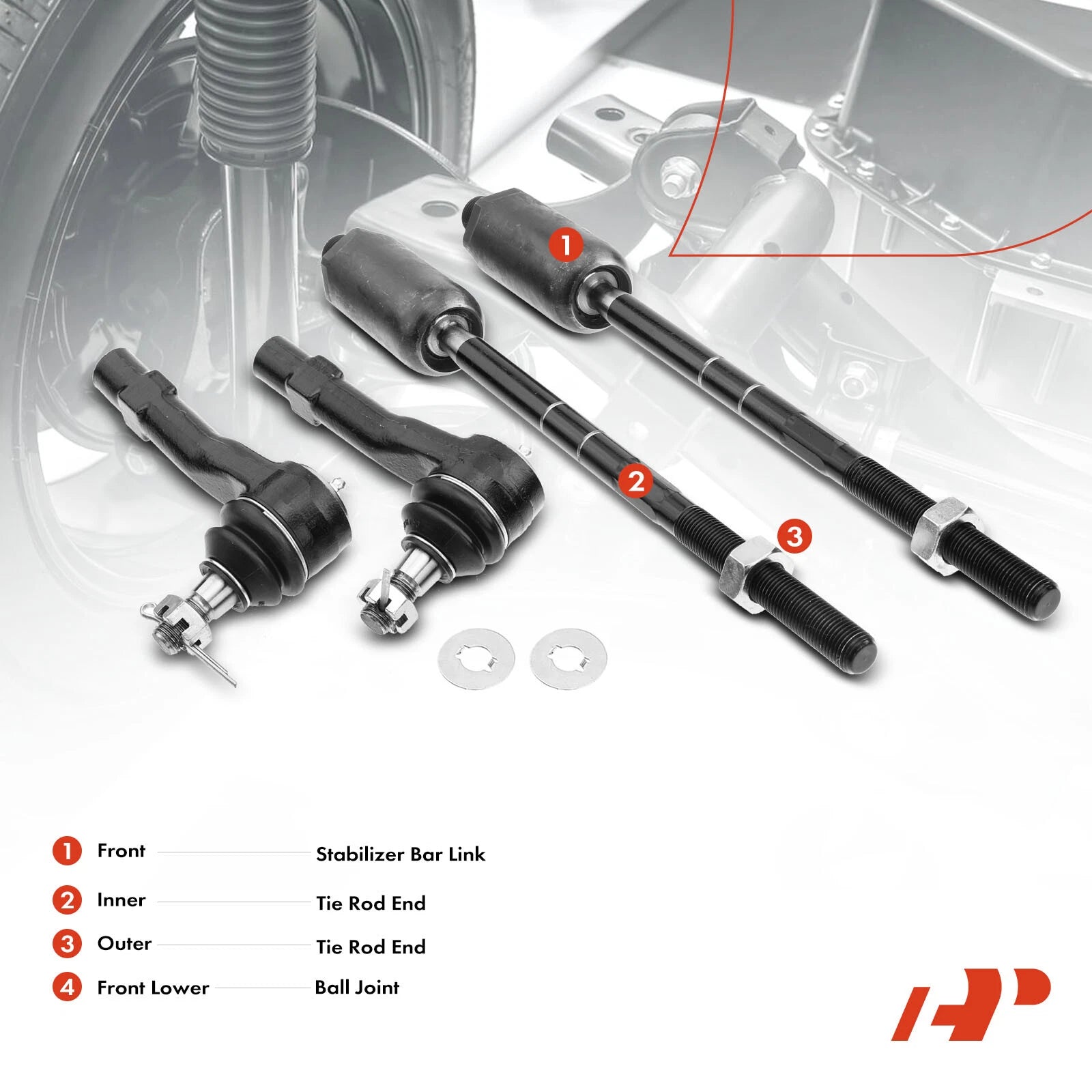Set of 4 Inner & Outer Tie Rods for Ford Explorer Mercury Mountaineer (2002–2003)