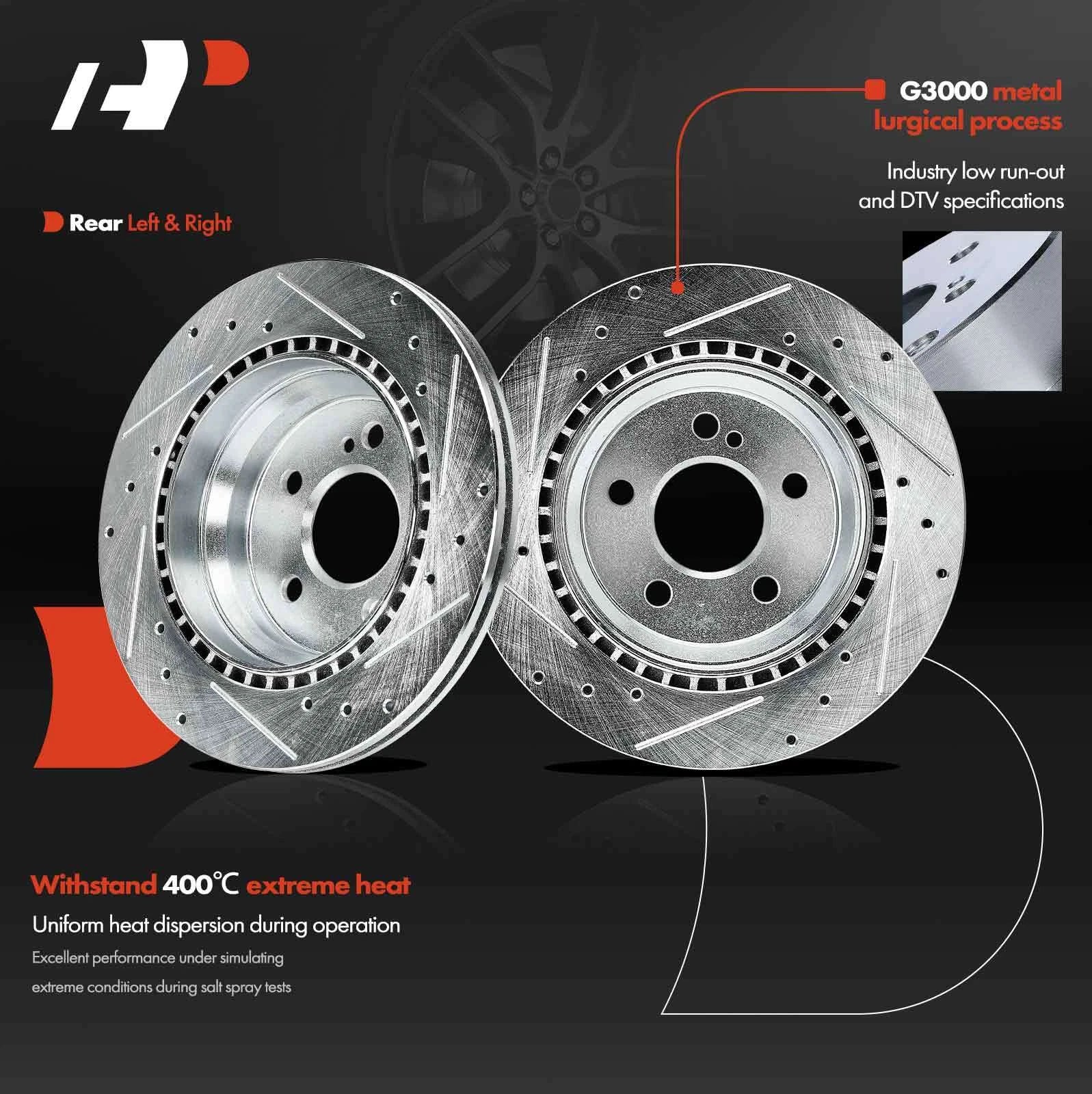 Rear Drilled Brake Rotors & Ceramic Pads for Benz E320 (2003-2005)