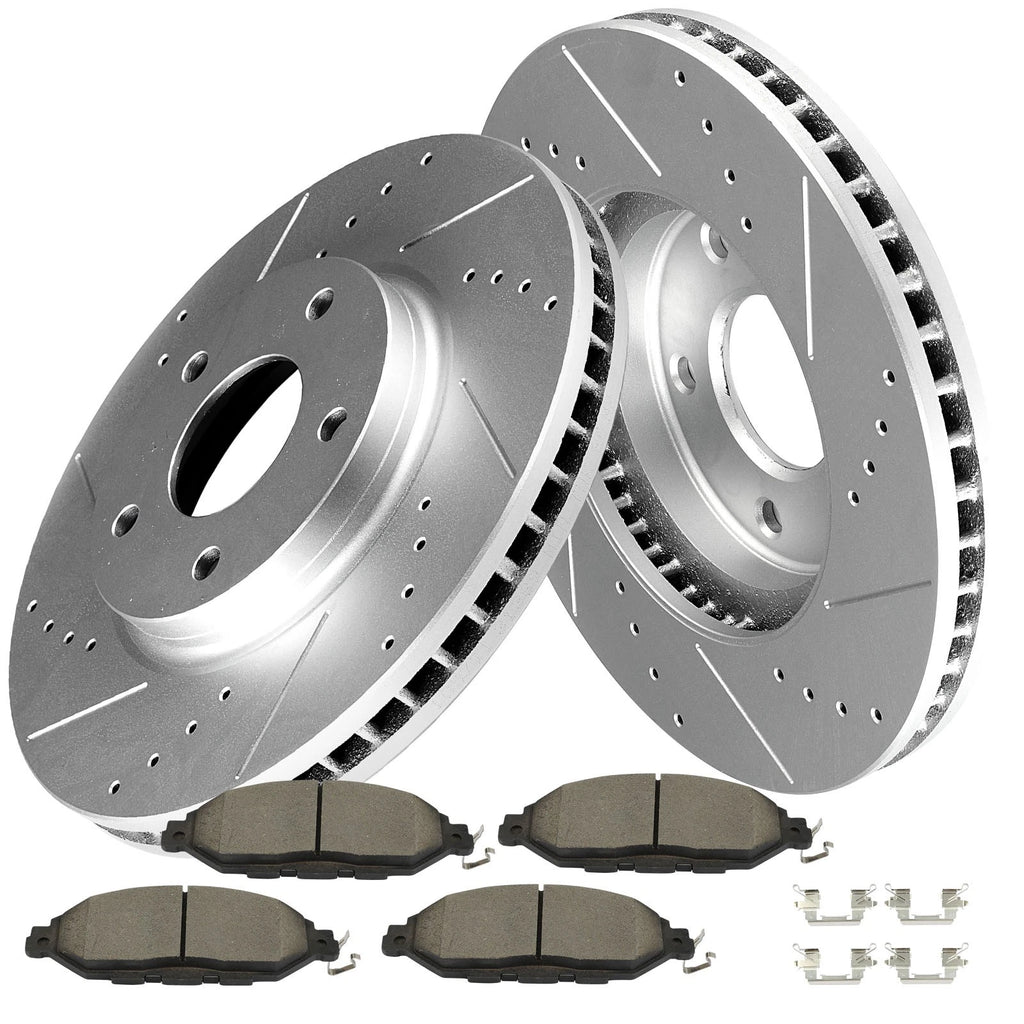 Front Brake Ceramic Pad & Drilled Slotted Rotor for Nissan Pathfinder (2015)