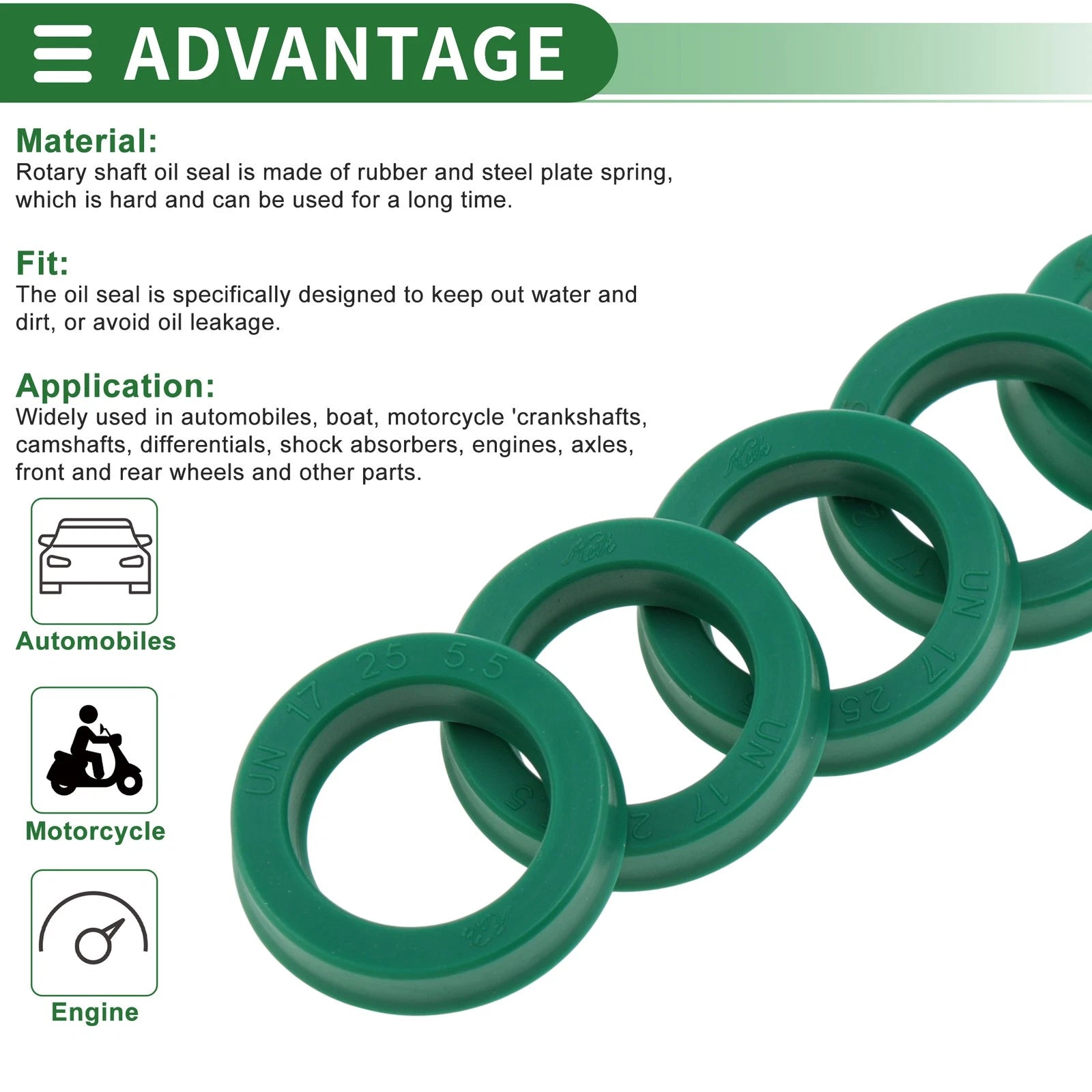 Set of 5 Oil Seal Ring Rotary Shaft Seal 17x25x5.5mm High Pressure