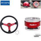Deep Dished Red Racing Steering Wheel with Quick Release Adapter Kit