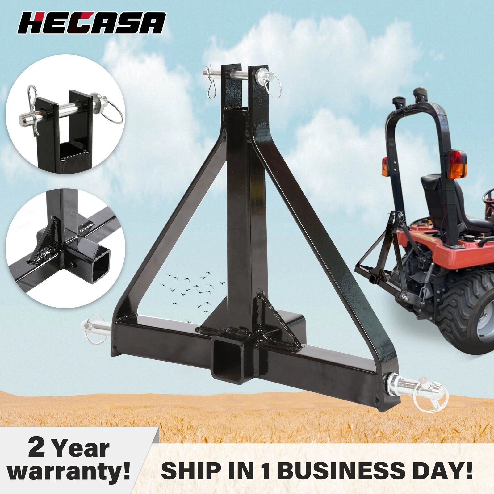 3 Point 2" Receiver Hitch Adapter for CAT 1 Tractor (HECASA)