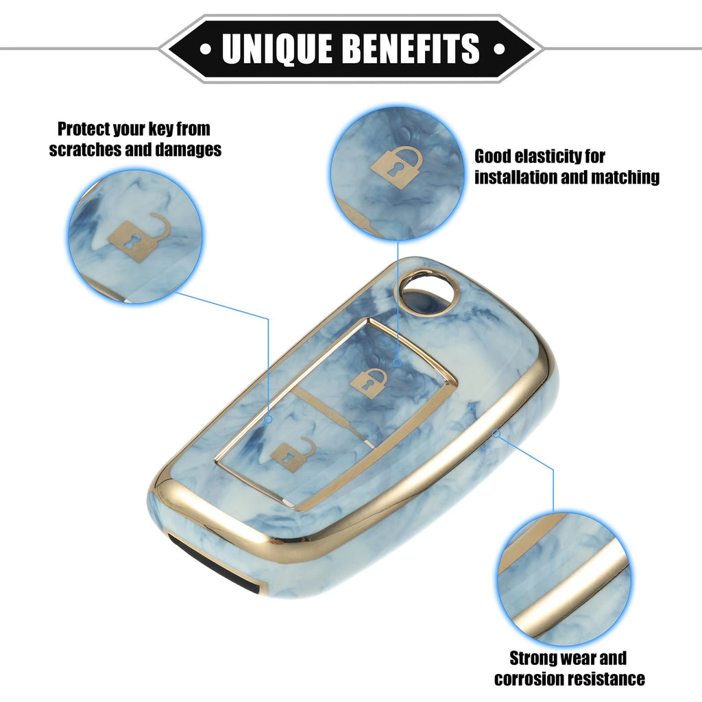 2X Smart Key Fob Case Cover for Nissan Rogue Frontier (Durable TPU, Blue)