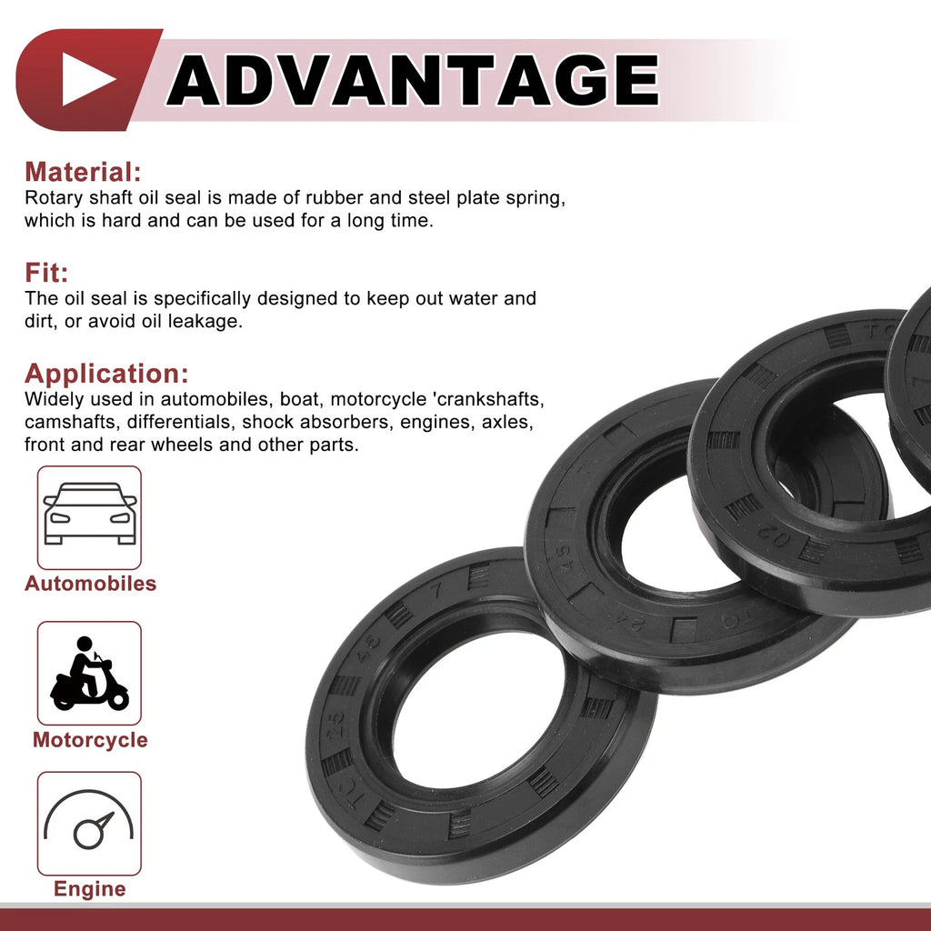 Set of 5 Rotary Shaft Oil Seals 25x45x7mm Nitrile Rubber 70 Durometer