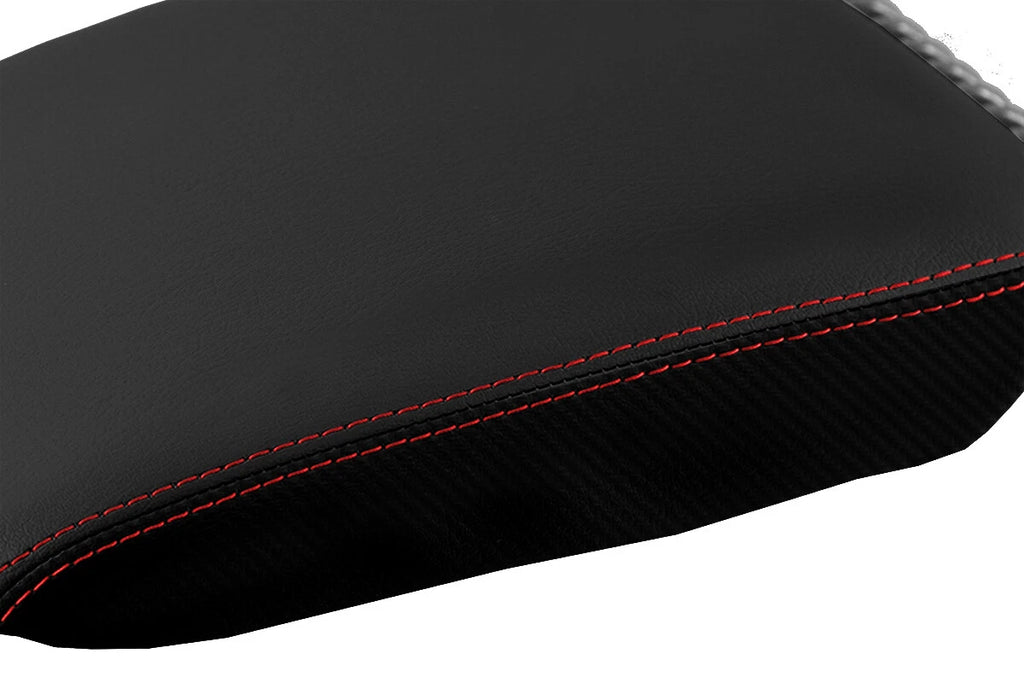 Leather Console Lid Armrest Cover for Volkswagen EOS (2007–2015) Red Stitch