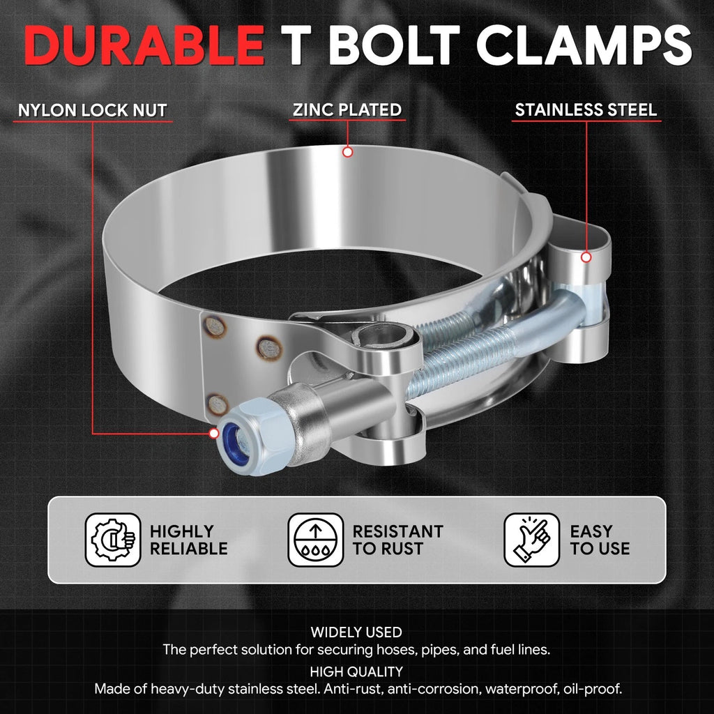 8PC 2.25" Stainless T-Bolt Clamp Set for Turbo Exhaust Intercooler