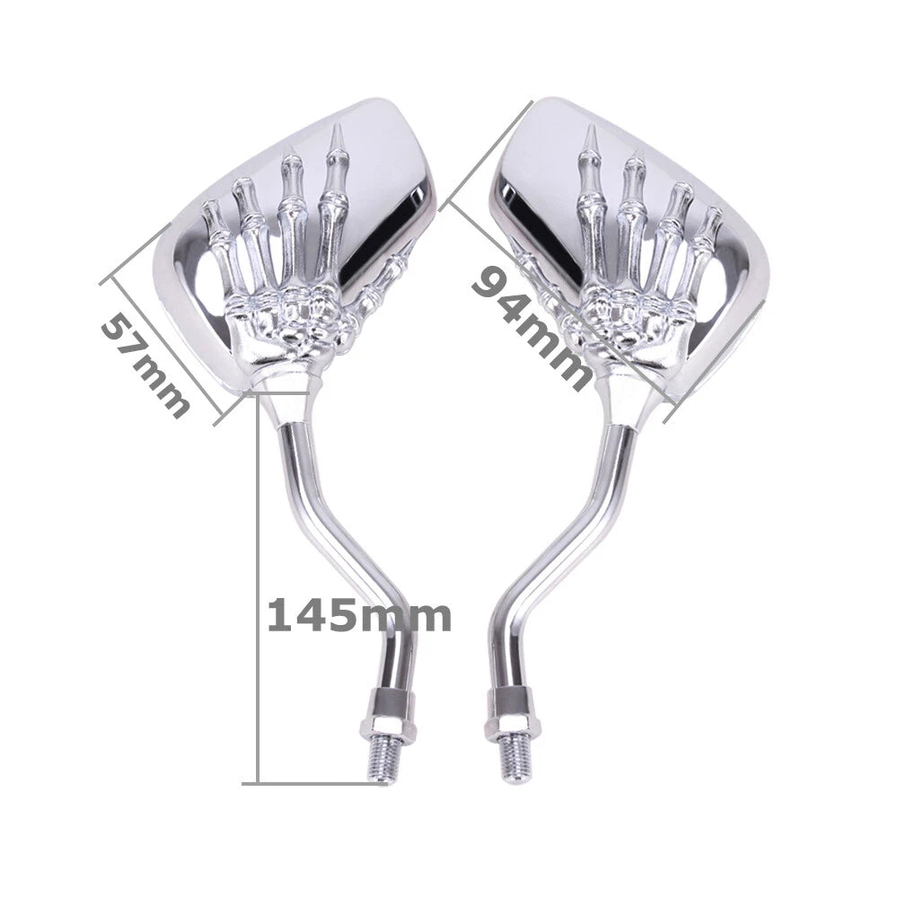Universal Chrome Skeleton Skull Hand Rear View Side Mirrors 8MM 10MM
