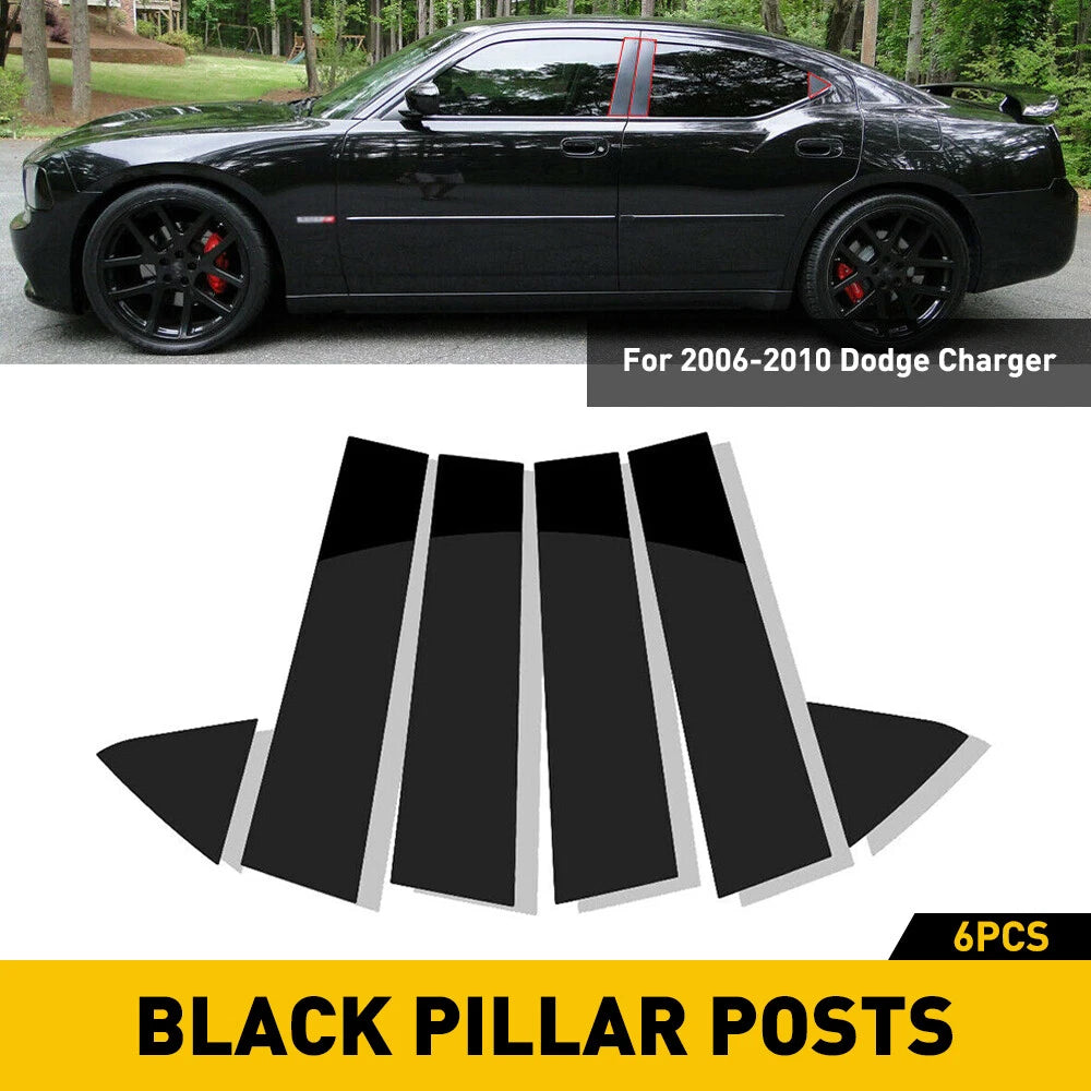 Glossy Black Door Window Posts Pillar Trim Cover for Dodge Charger (2006–2010)