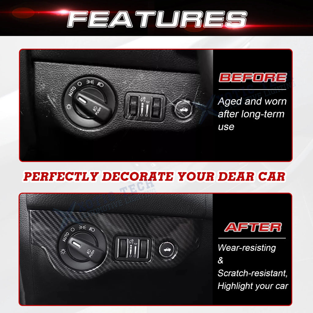 Carbon Fiber Pattern Headlight Switch Button Cover for Dodge Challenger (2015-2025)