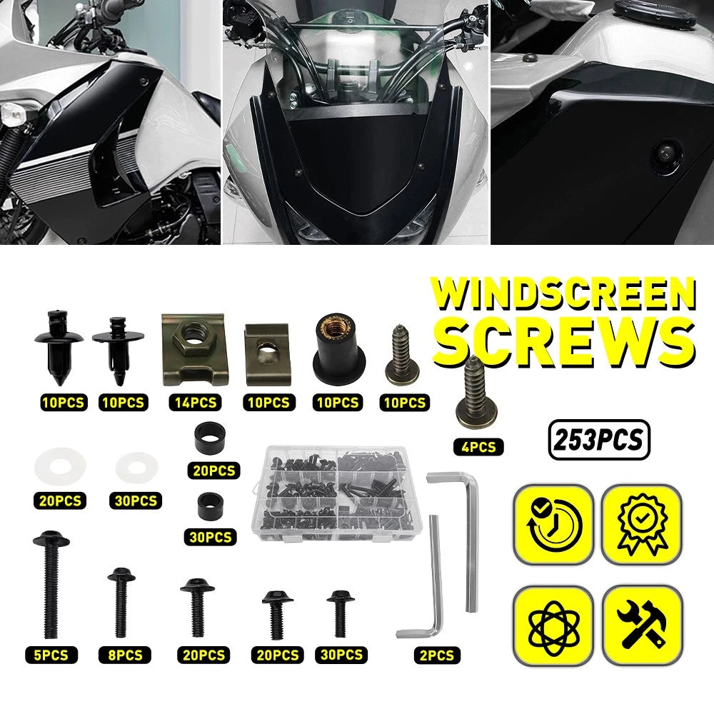 253pcs Black Aluminum Fairing Bolts Kit for Honda CBR600RR CBR1000RR (2003–2023)