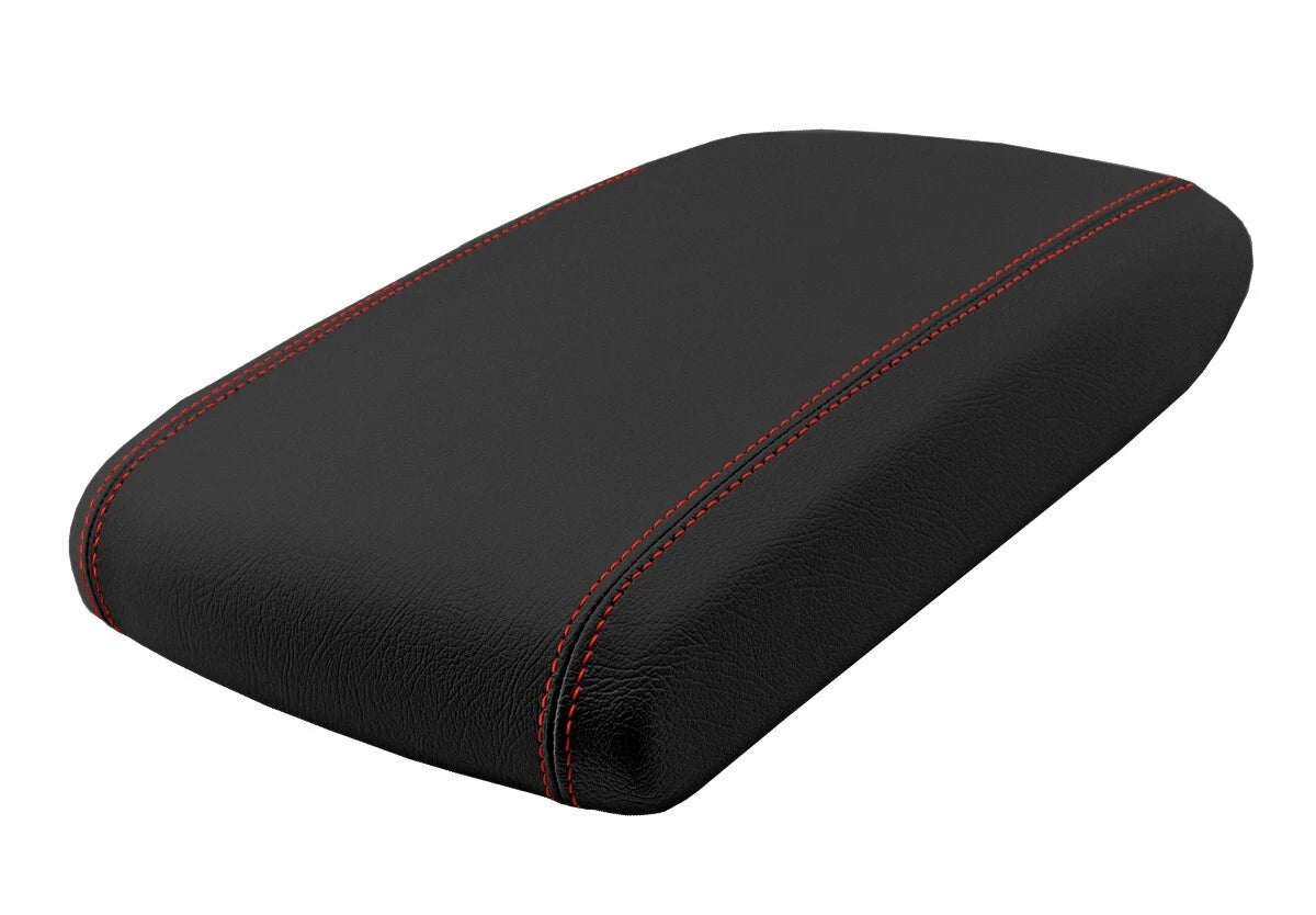 Leather Synthetic Console Armrest Cover for GMC Yukon (2003–2009) Black Red Stitch