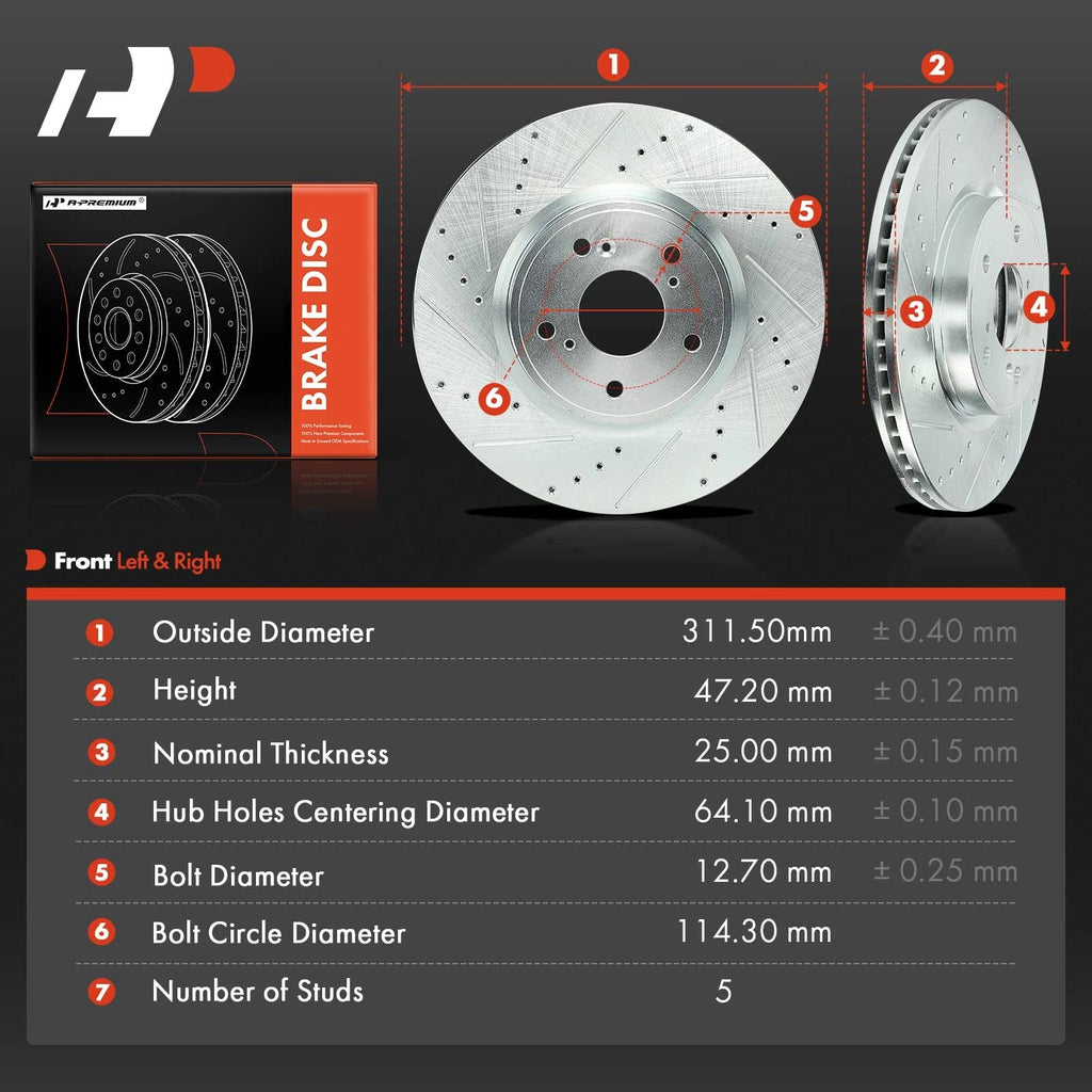 Front Side Drilled Brake Rotors for Honda CR-V (2017-2023)