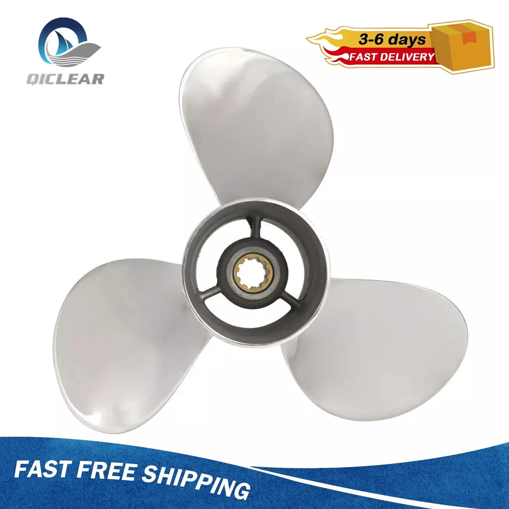 9 1/4 x 11 Stainless Steel Outboard Prop for Suzuki 8-20HP (10 Spline, RH)
