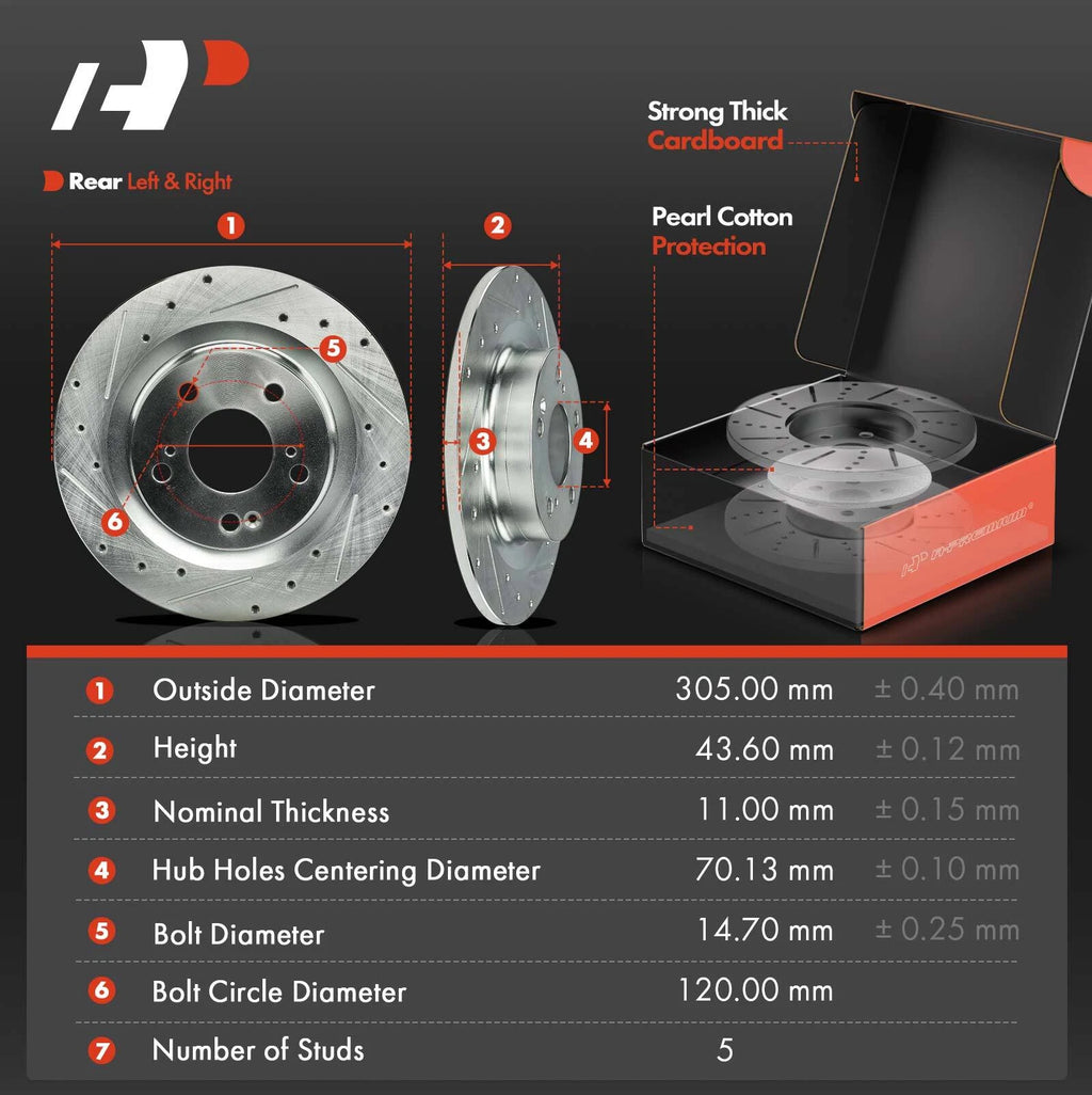 Rear Drilled Brake Rotors & Ceramic Brake Pads for Honda Civic (2017–2020)