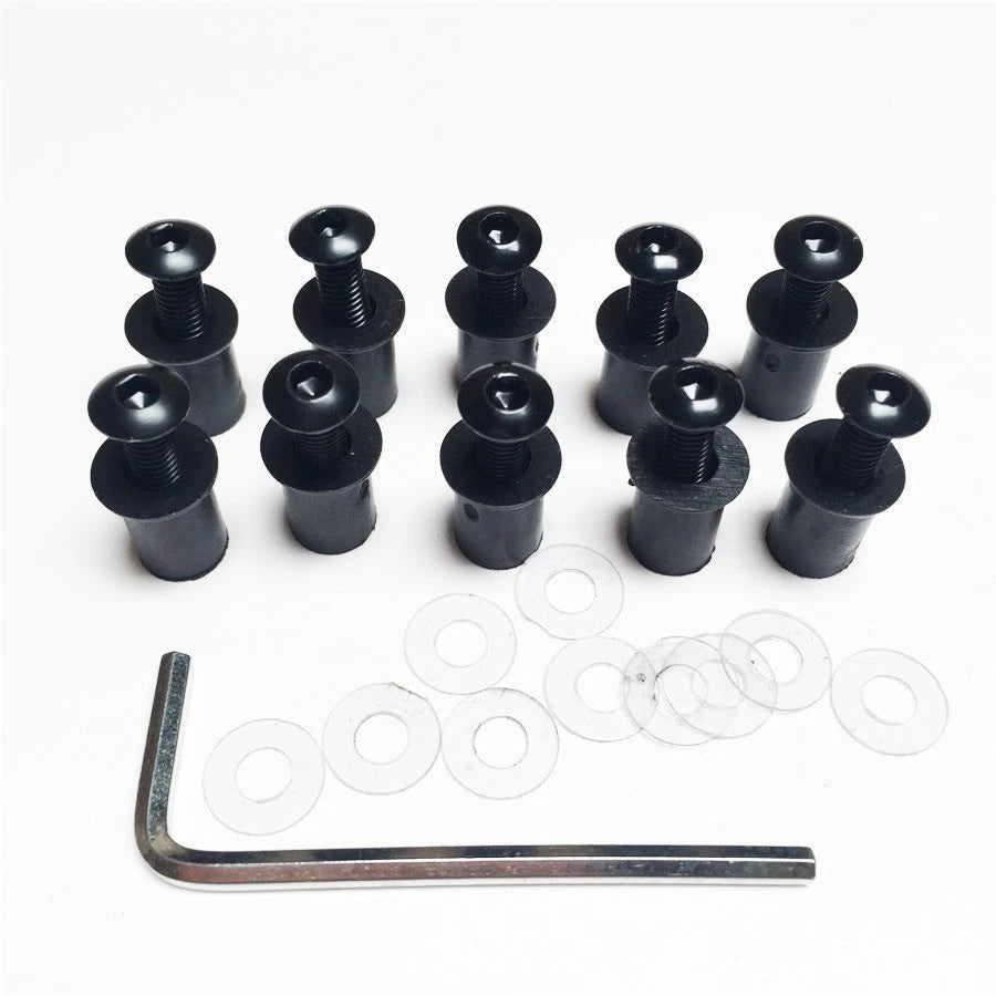 10pcs Windshield Bolt Kit for Motorcycle (Well Nuts/Bolts/Washer) Black