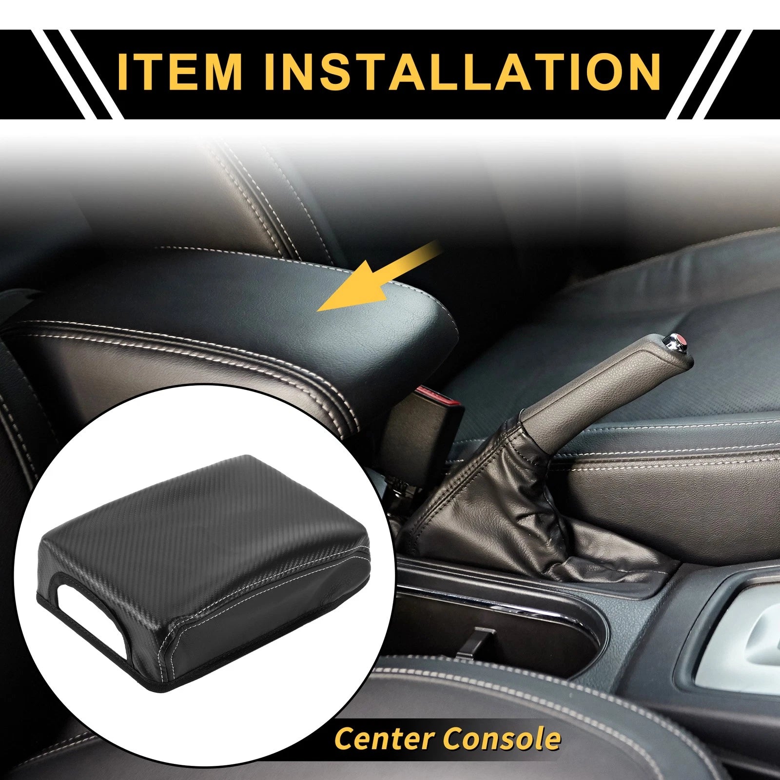 Center Console Lid Armrest Cover for Toyota Tacoma (2016–2020) Faux Leather Black